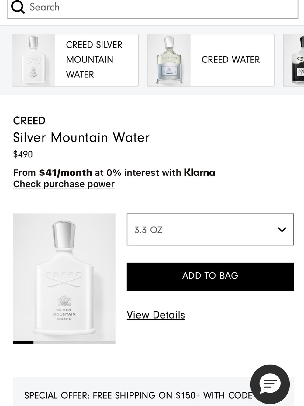 Creed White Bottle Silver Mountain Water Women’s Body Fragrance